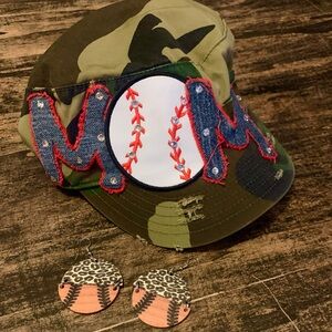 Camouflage Baseball Cap with Denim 'MOM' Patch